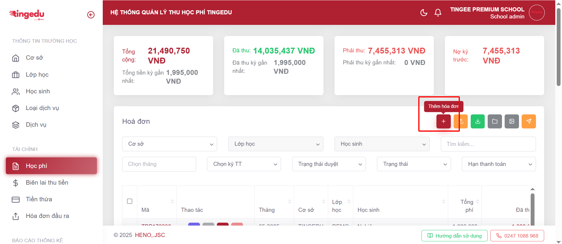 Nút thêm hóa đơn