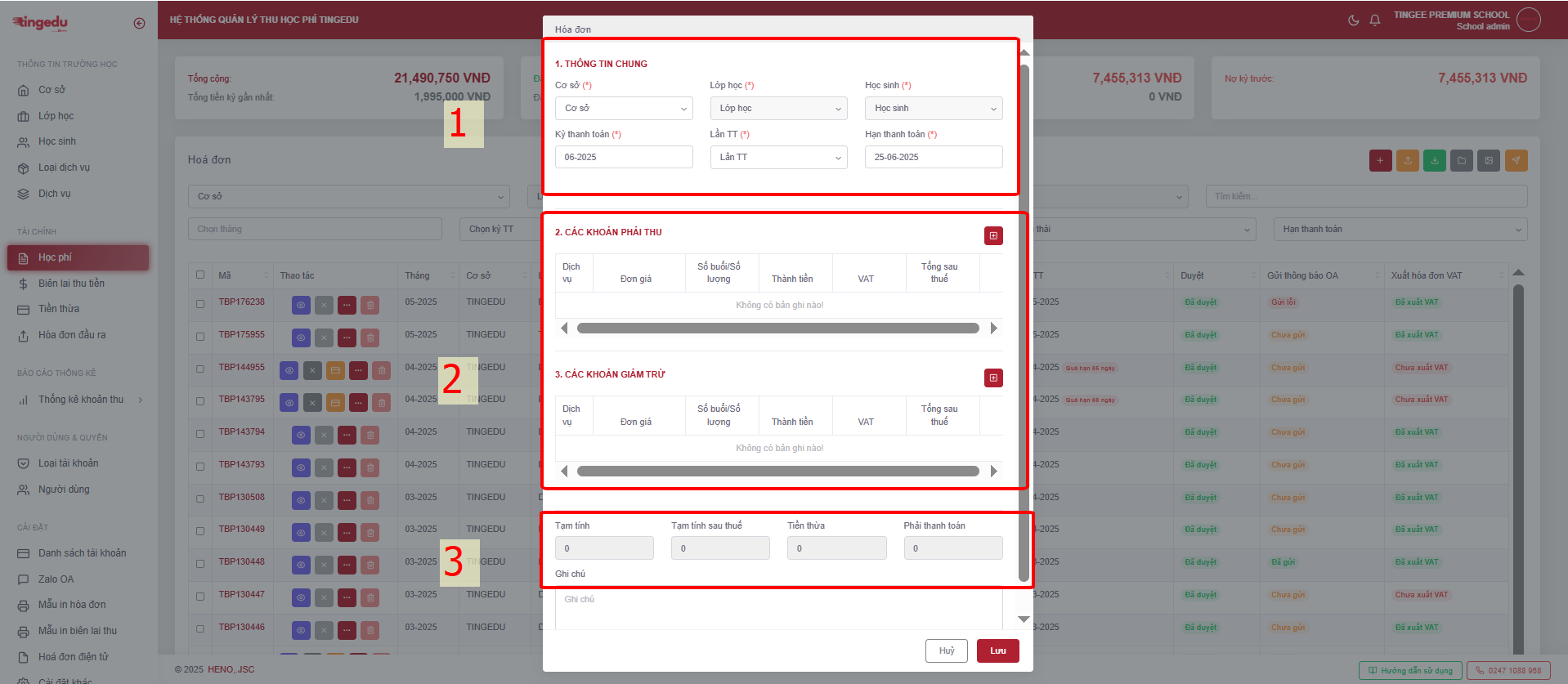 Form tạo hóa đơn