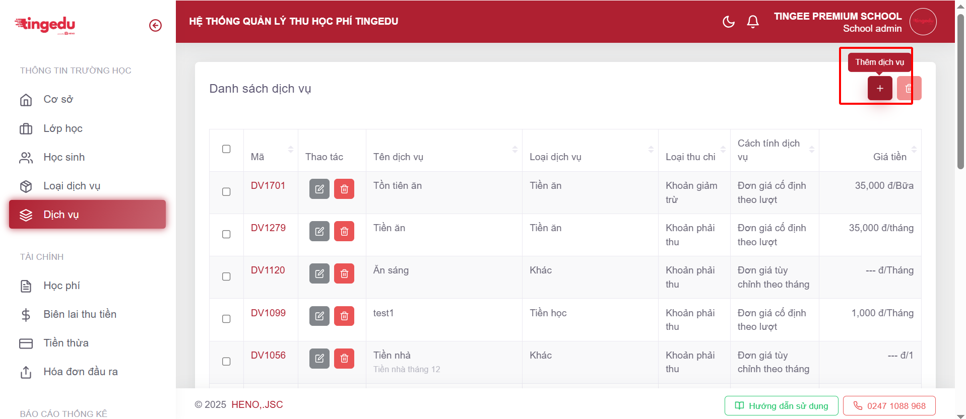 Form tạo dịch vụ