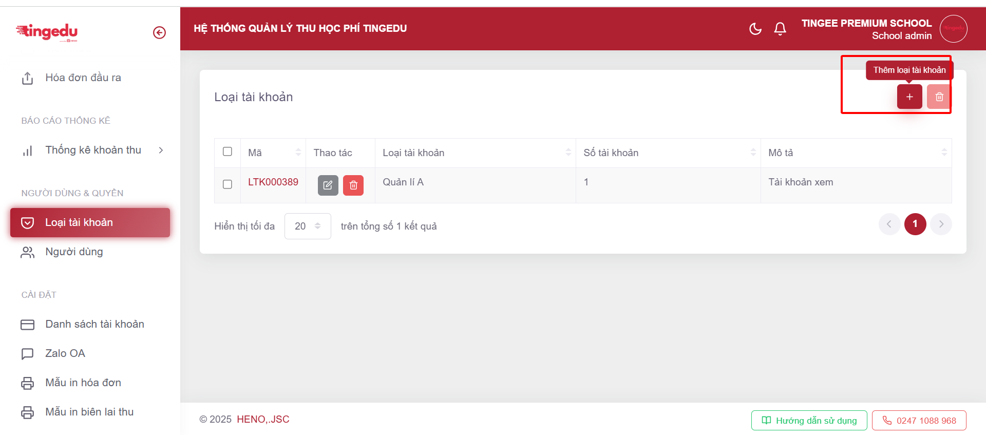Tạo loại tài khoản