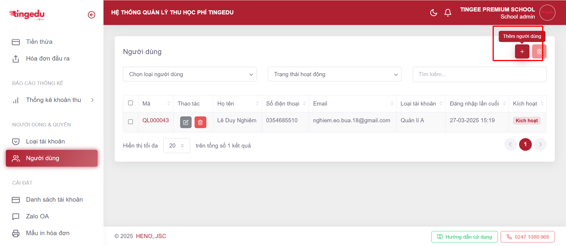 Danh sách người dùng